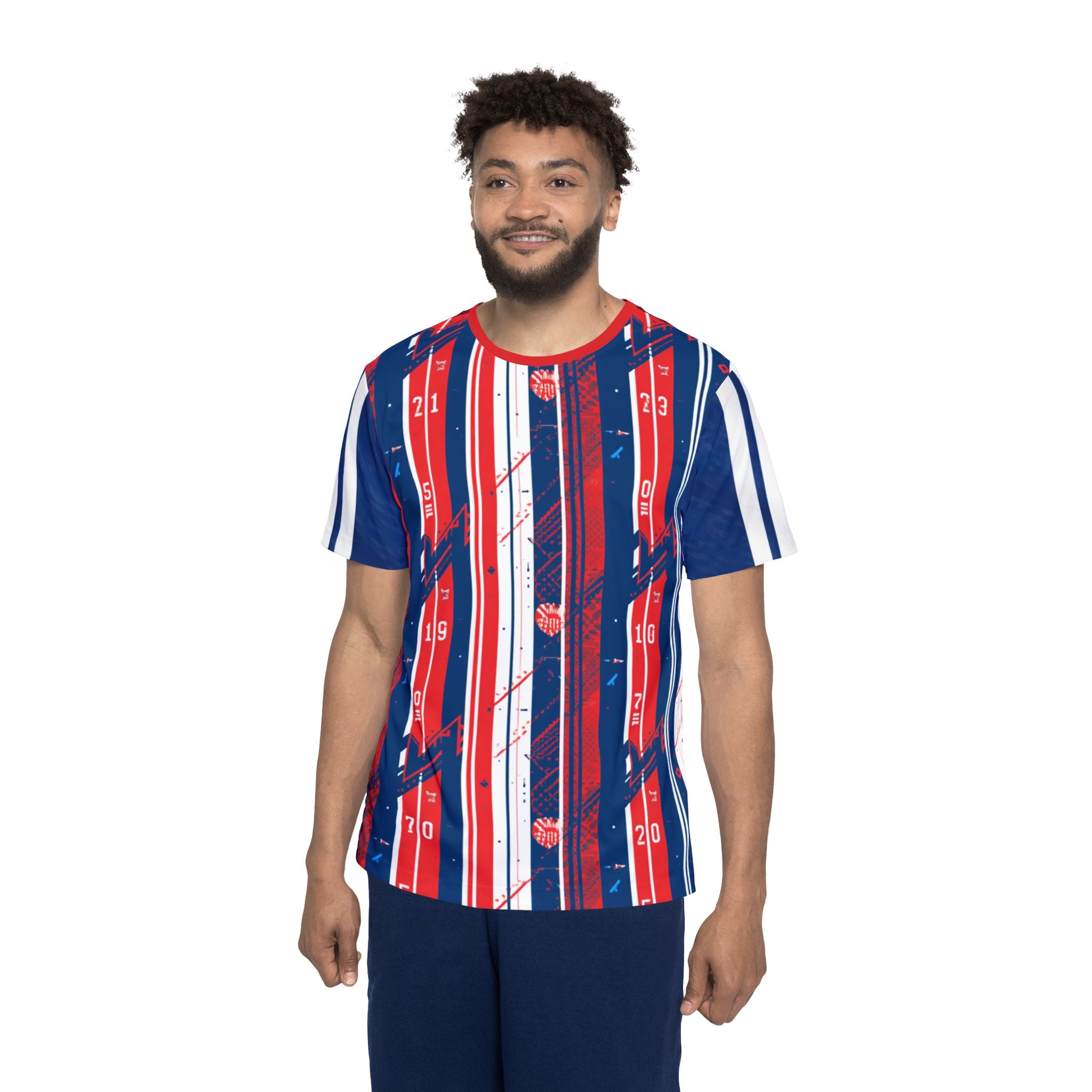 Men's Red & Blue All-Over Print Sports Jersey — Number 9 Team Shirt