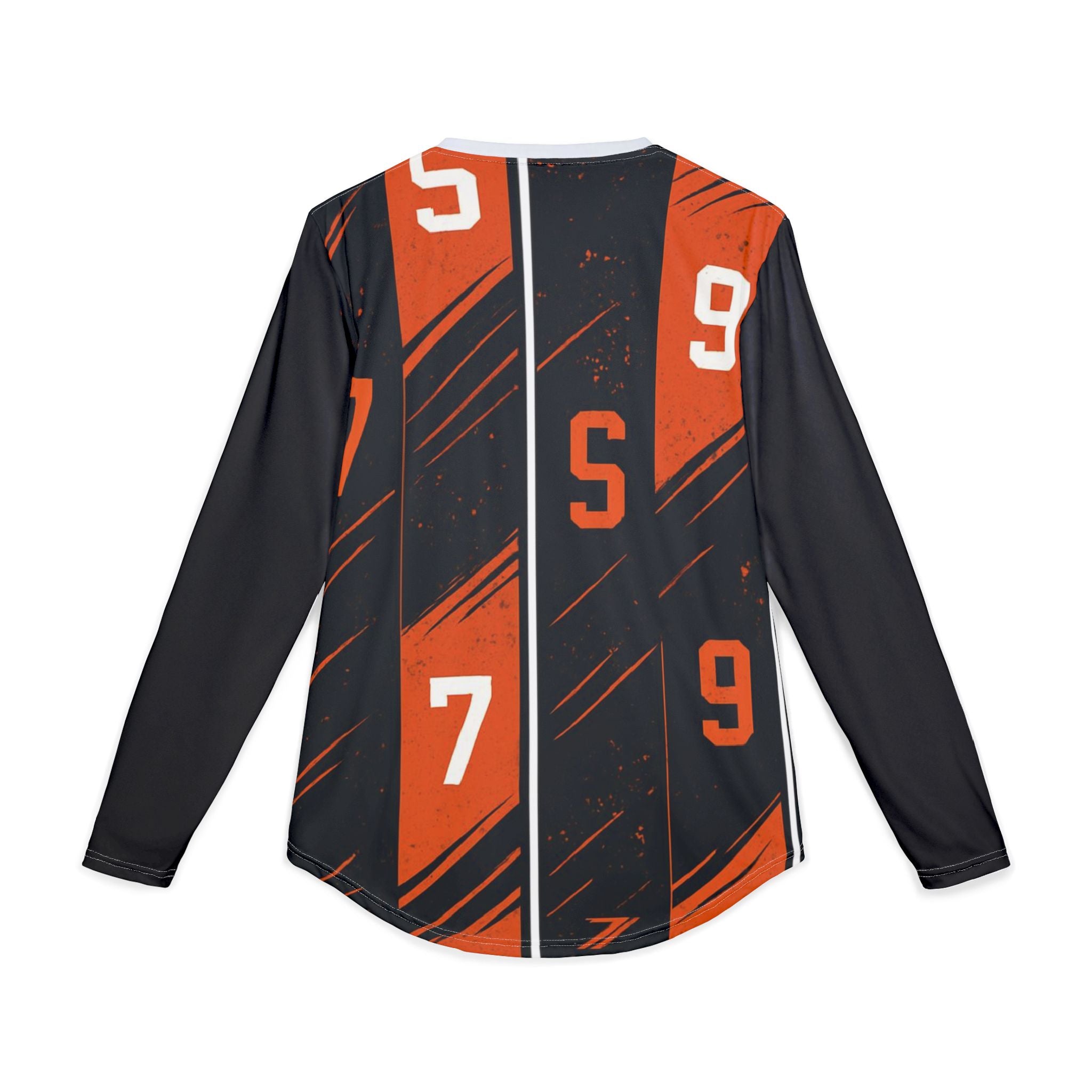 Men's Long Sleeve UV Shirt — Black & Orange Racing Stripe Jersey with Numbers (7, 9, 13)