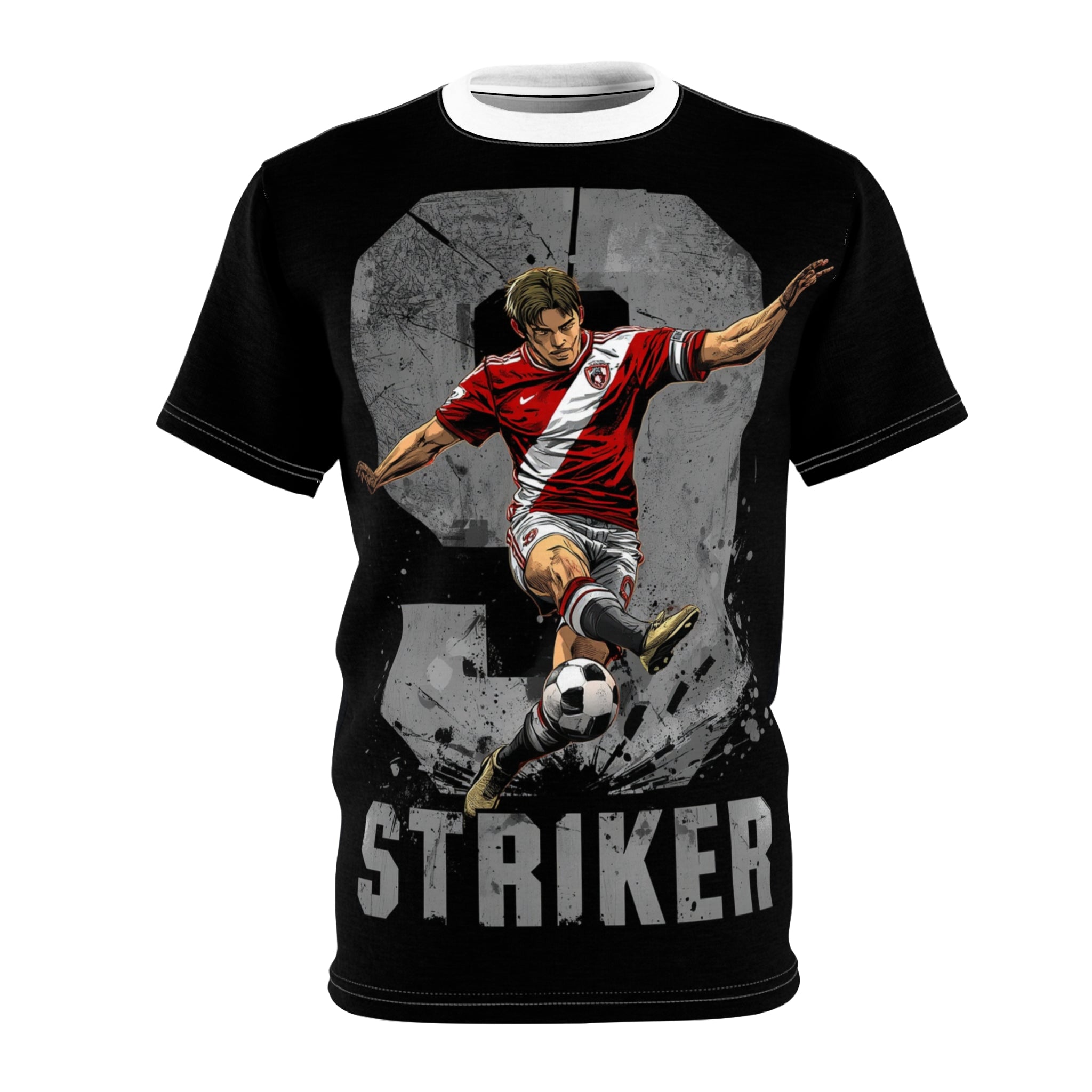 Striker Soccer Tee — Dynamic Football Player Graphic T‑Shirt