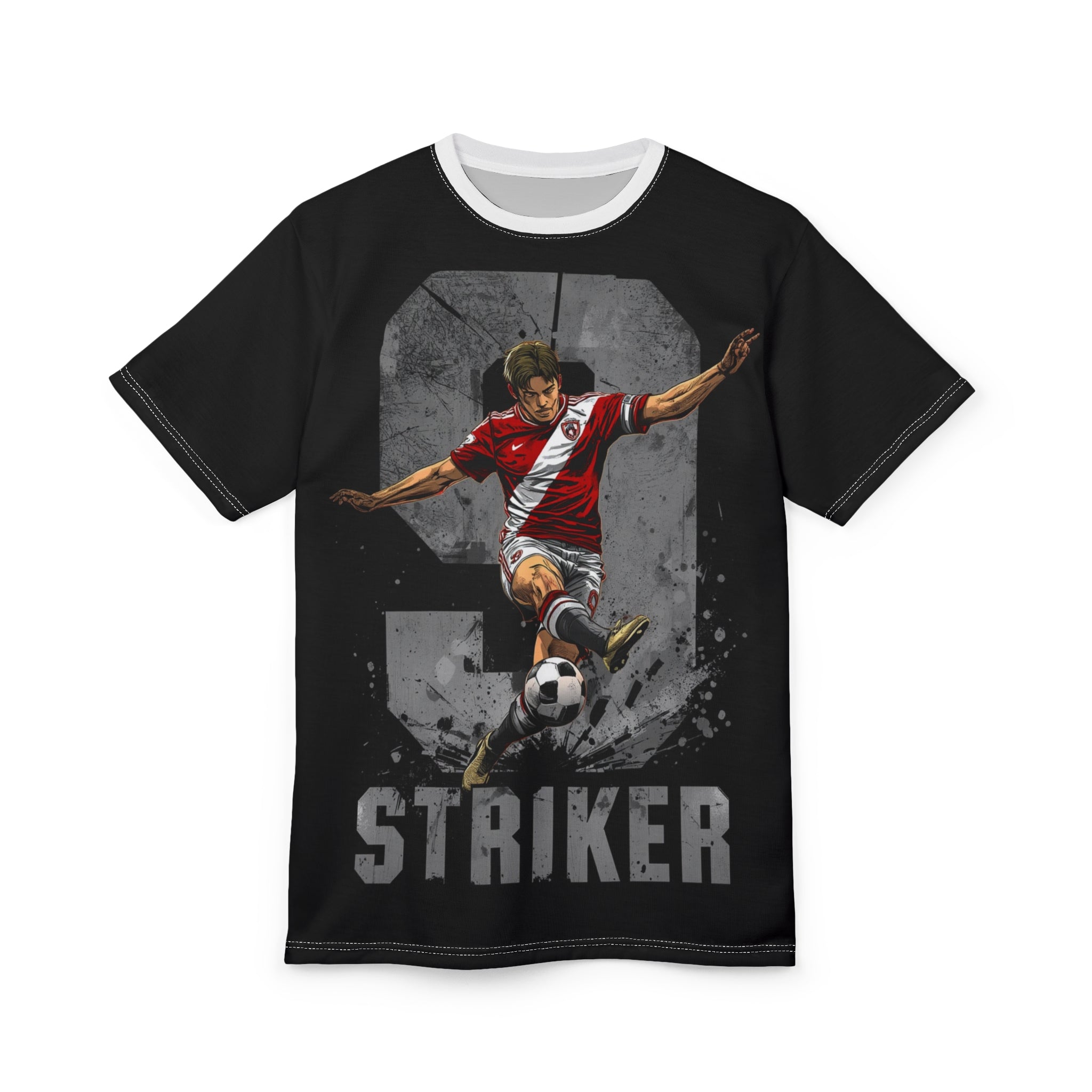 Striker Soccer Tee — Dynamic Football Player Graphic T‑Shirt