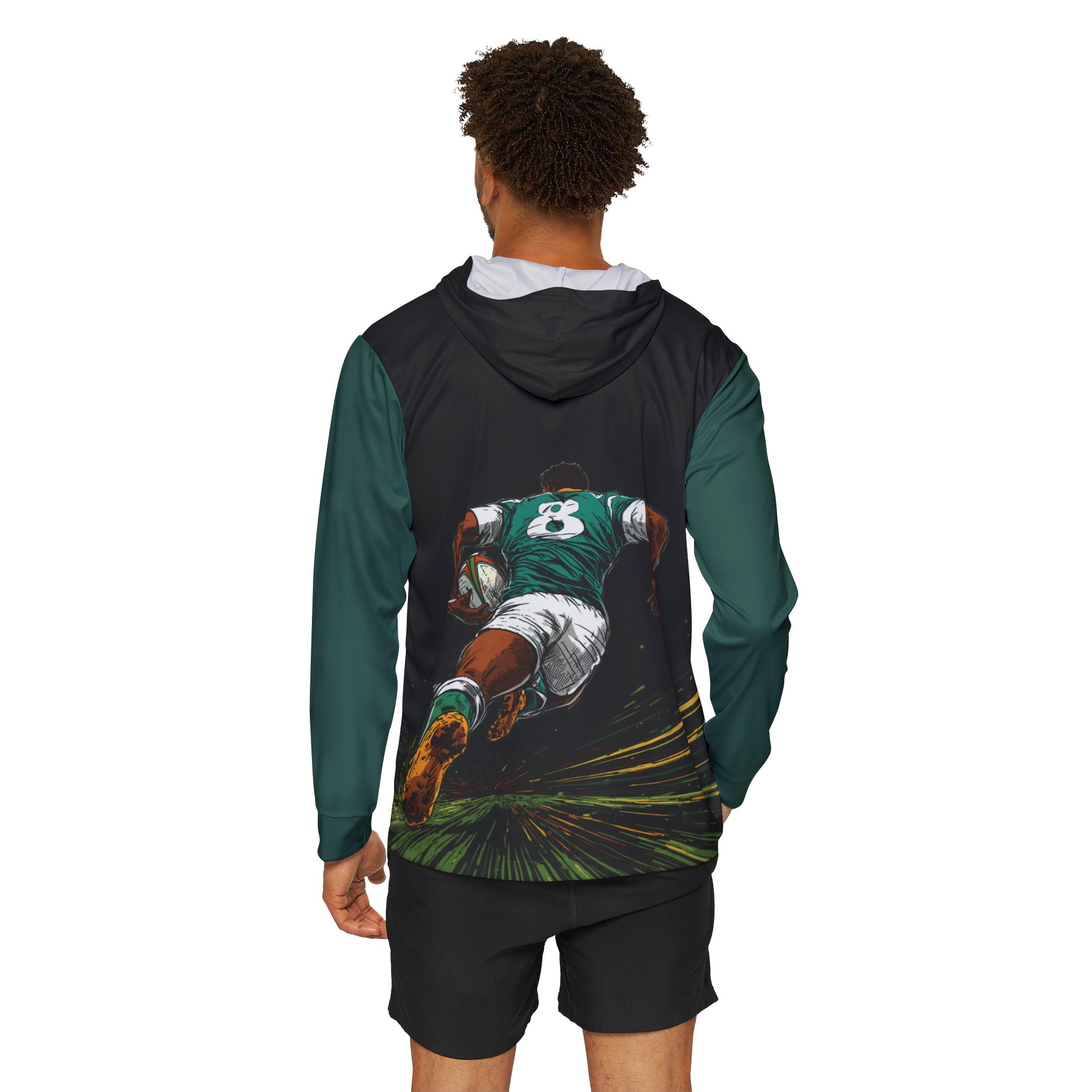 Rugby Action Print Hoodie — Men’s Sports Warmup Pullover