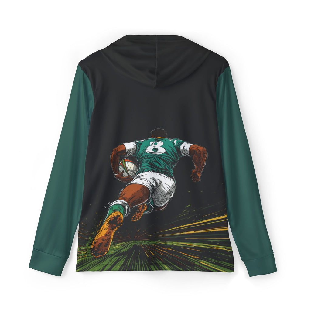 Rugby Action Print Hoodie — Men’s Sports Warmup Pullover
