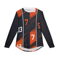 Men's Long Sleeve UV Shirt — Black & Orange Racing Stripe Jersey with Numbers (7, 9, 13)